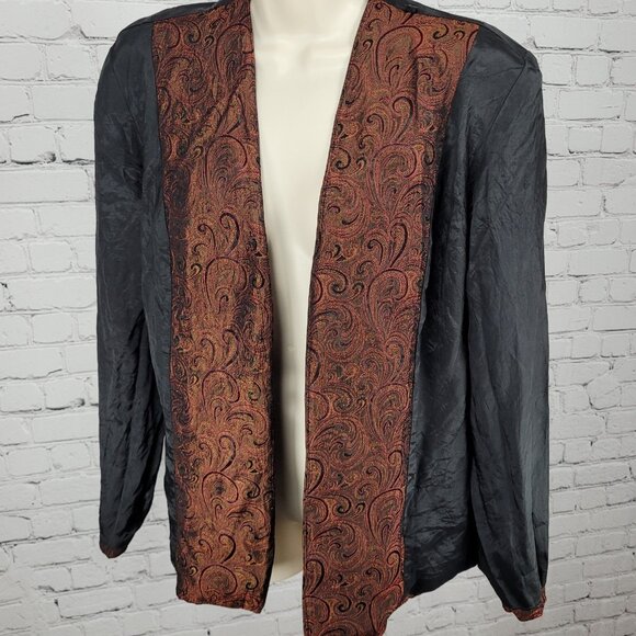 VTG Karen Miller Red & Gold Metallic Brocade Open Lined Jacket USA Made Size 16 - Picture 6 of 14